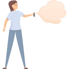 Woman Holding Spray Can Emitting Orange Cloud Against White Background Animated Style Drawing Full Body Shot