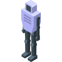 Isometric Light Purple Robot Standing On Transparent Background With Gray Limbs And Dark Square Head And Dark Gray Chest Vents