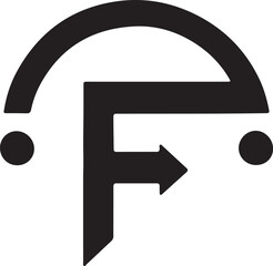 Abstract geometric symbol f with arched element and arrow for modern brand identity isolated on transparent background