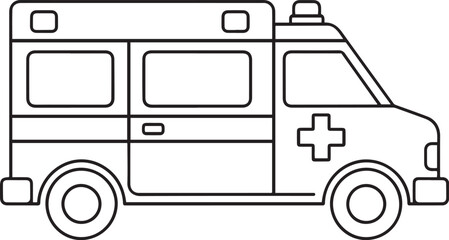 Simple line art ambulance icon for emergency medical services and transportation isolated on transparent background © Miraz10