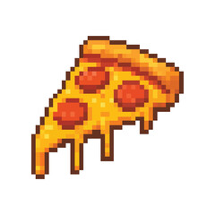 Pixel Art Pizza Slice with Pepperoni Icon Vector Illustration