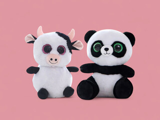Adorable Cow and Panda Plush Toy Friends