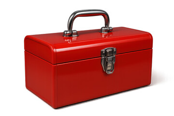 Red metal toolbox holding equipment for DIY work