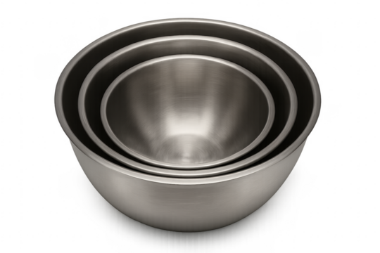 Stainless steel mixing bowls nesting for kitchen preparation