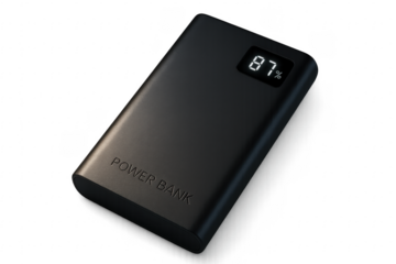 Black portable power bank showing 87 percent charge