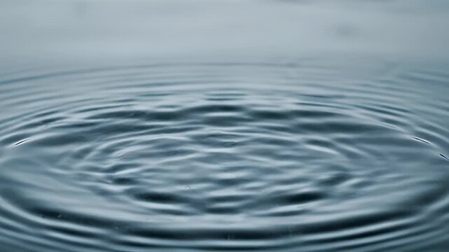 A detailed image of a water droplet impacting the surface, causing circular ripples