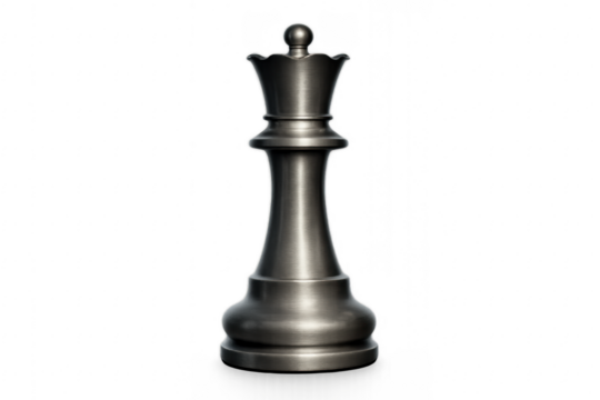 Silver metal chess queen piece for strategy game