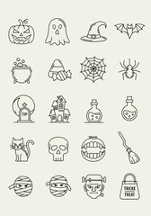 Halloween Icons Set Spooky Symbols and Decorations.