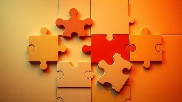 Abstract business strategy concept featuring interlocking puzzle pieces in warm tones.
