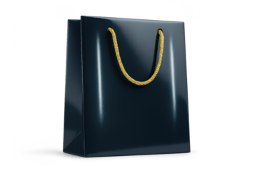 Black shopping bag with gold ropes handle