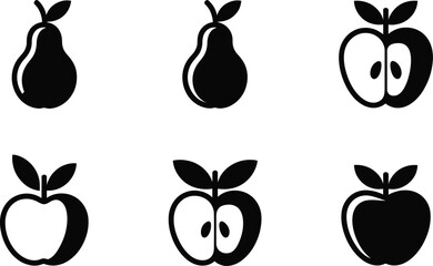 Black and White Icons of Apples and Pears