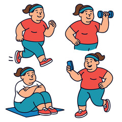 Woman exercise fitness running dumbbell workout happy cartoon