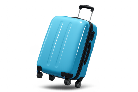 Blue wheeled suitcase ready for international travel