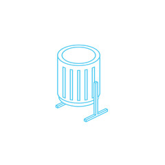 Isometric Outline Icon Of A Trash Can In Cyan Blue Color On A Transparent Background Simple Vector Illustration