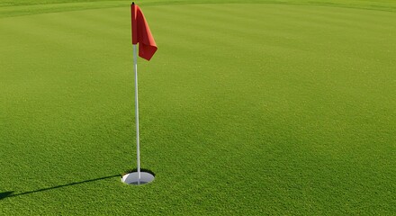 Obraz premium Golf Course Green with Flagstick and Hole on a Sunny Day.