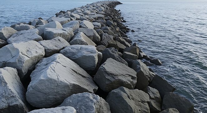 Stone breakwater jetty extending into the calm ocean water.