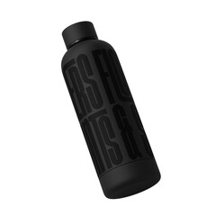 Black 500ml Vacuum Metal Bottle with Gloss Typography Print Isolated on Transparent Background