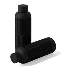 Black 500ml Vacuum Metal Bottle with Gloss Typography Print Isolated on Transparent Background