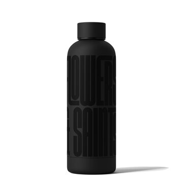 Black 500ml Vacuum Metal Bottle with Gloss Typography Print Isolated on Transparent Background