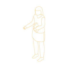 Isometric Outline Of A Woman In A Vest Holding A Book In One Hand And Pointing With The Other Against A Transparent Background