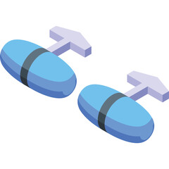 Pair Of Blue Oval Cufflinks With Dark Gray Band And Light Purple Toggle Clasps On Transparent Background Isolated Isometric View