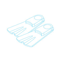 Pair of Blue Outline Scuba Diving Fins on White Transparent Background