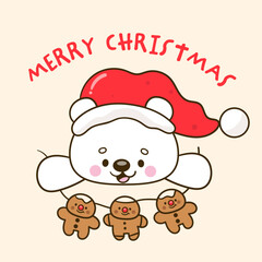 chubby oolar bear with gingerbread garland kawaii christmas card