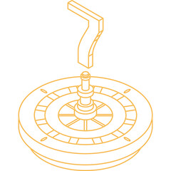 Isometric Outline Of A Mechanical Component With A Circular Base And A Curved Arm Extending Upwards Isolated On A Transparent Background