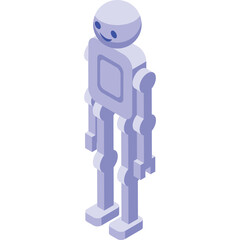 Isometric Pale Purple Robot Character Standing with Transparent Background