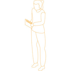 Isometric Outline of a Person Holding a Small Object in their Hands Against a Transparent Background