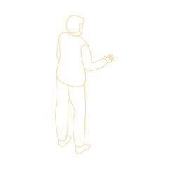 Isometric outline of a person in a suit gesturing with their hand against a transparent background with an orange glow representing a digital or schematic concept