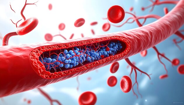 Medical Illustration of Thrombosis, Representing Blood Vessel Blockage and Circulatory Risk