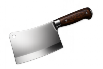 Meat cleaver with wooden handle on transparent background