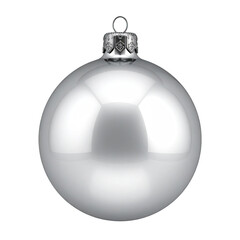 Obraz premium Shiny silver Christmas tree ornament against black background