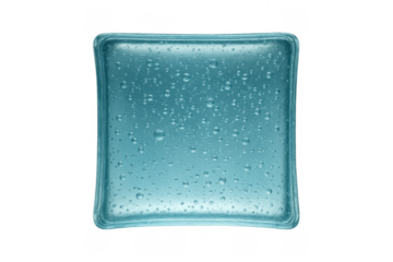 Blue square glass block with water drops