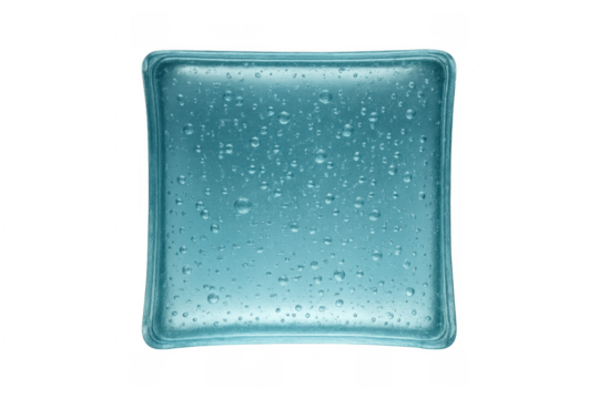 Blue square glass block with water drops