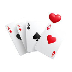 Four aces with a red heart, cards scattered