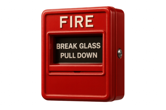 Red fire alarm box for emergency safety system - Powered by Adobe