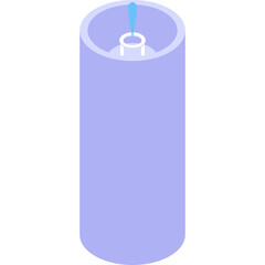 Pale Blue Cylindrical Candle With Glowing Blue Flame and White Wick Illuminated Against a Transparent Background