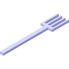 Pale Blue Isometric Kitchen Fork Utensil Object on Transparent Background with Sharp Tines and Long Handle for Culinary Use