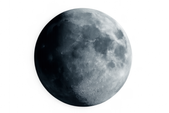 Full moon surface with visible craters on transparent background