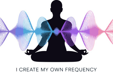 I create my own frequency inspirational quote typography design with abstract elements isolated on white background