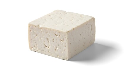 A single block of firm white tofu on a white background with a subtle shadow.