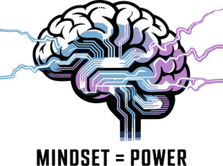 Mindset equals power motivational graphic design with bold typography and abstract elements isolated on white background