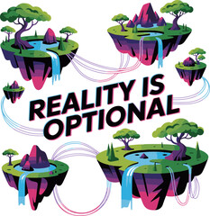 Humorous reality is optional t shirt design illustration with bold typography and graphic elements isolated on white background