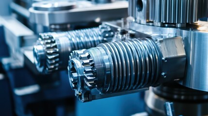 Naklejka premium precision in metal engineering: showcasing intricate mechanisms and detailing of a modern industrial manufacturing component with metallic textures