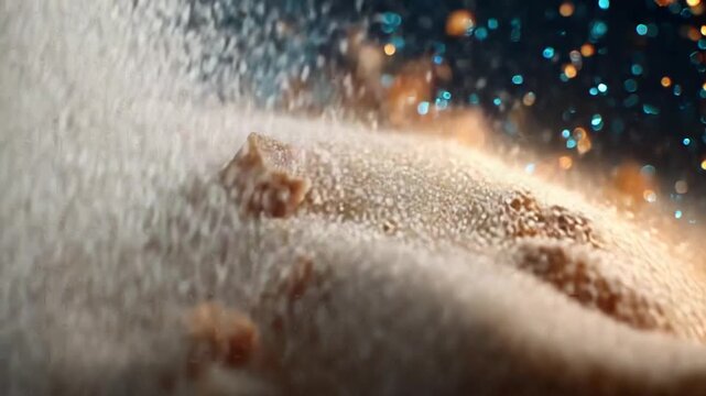Close-up of Sugar Granules Falling in Soft Light