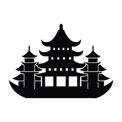 Fototapeta premium Asian Pagoda Silhouette Vector Traditional Architecture Design