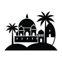 Desert City Silhouette Vector Middle Eastern Architecture 