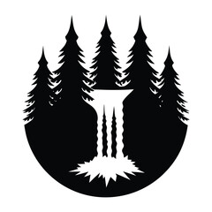 Frozen waterfall surrounded by pine trees natural winter silhouette